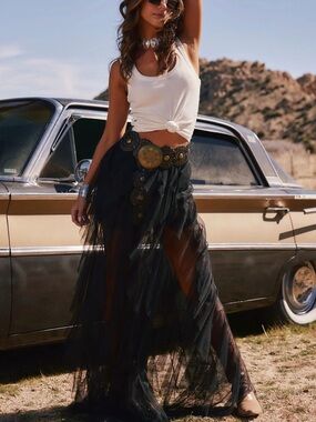 12th tribe rosalie rock black tulle maxi skirt